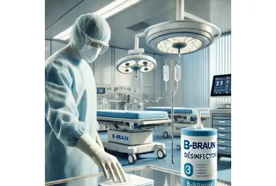 Médecin dans un bloc opératoire utilisant du B-Braun
