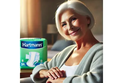 Image d'une femme souriante avec un paquet de couche Hartman