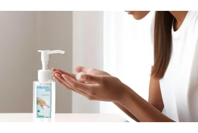 Image d'une personne qui ce désinfecte les mains avec du gel Anios