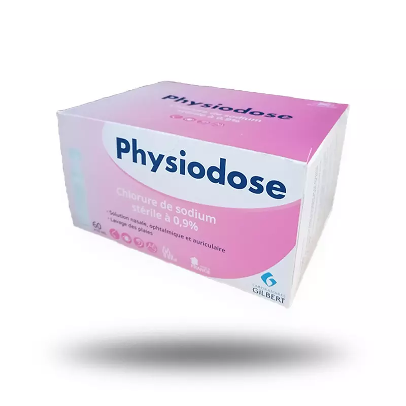 Boite de 60 doses de 10 mL de sérum physiologique NACL PHYSIODOSE